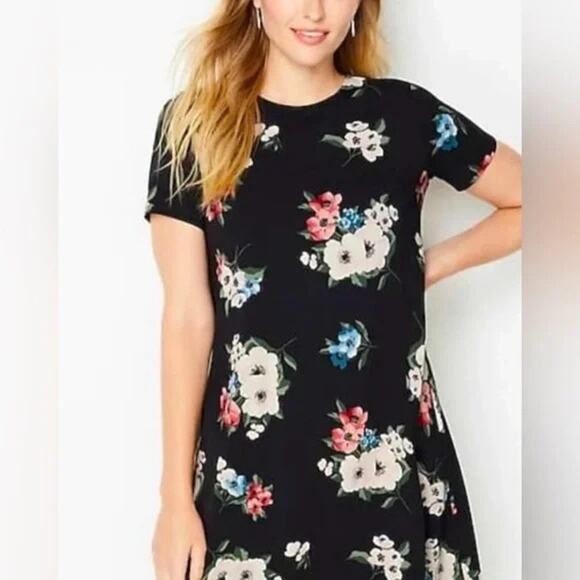 J. Jill Wearever Collection Black Crew Neck Short Sleeves T-shirt Dress Size L - Picture 1 of 10